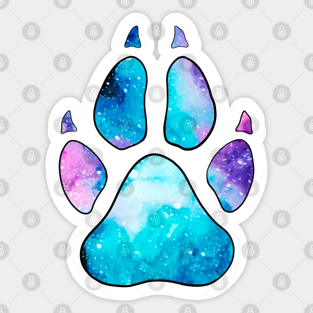 Watercolor Galaxy Wolf Paw Print Sticker by Lady Lilac